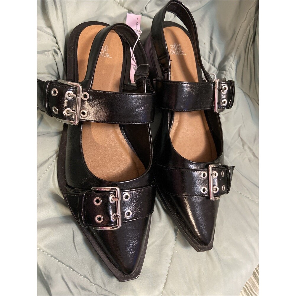 Peyton Double Buckle Slingback Flats Black Women’s Sz 8 NWT  Wild Fable Fashion - Picture 2 of 16